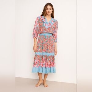 Vintage Diane Freis Georgette Floral Tiered Ruffle Dress